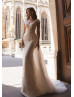 Beaded Cap Sleeves Lace Wedding Dress With Detachable Train